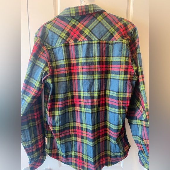 Billabong Men’s large Plaid colourful Casual Button Down Shirt w/ elbow patches - Picture 7 of 8